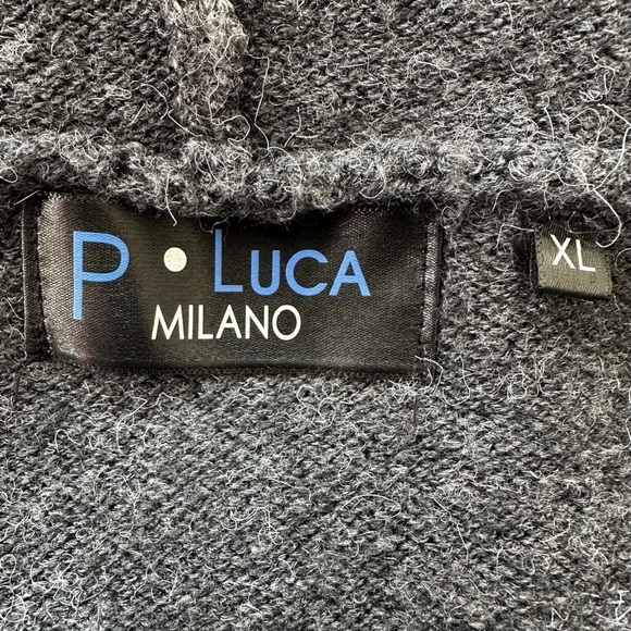 Patrizia Luca Milano Wool Blend Gray Hooded Faux Fur Cuffs Cardigan, Size XL - Picture 10 of 13